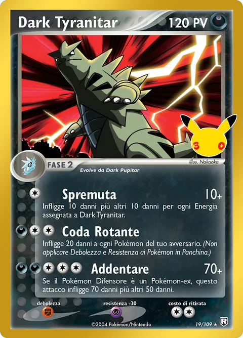 Carta Pokémon Dark Tyranitar, EX Team Rocket Returns 19/109: ristampa Classic Collection di 30th Celebration