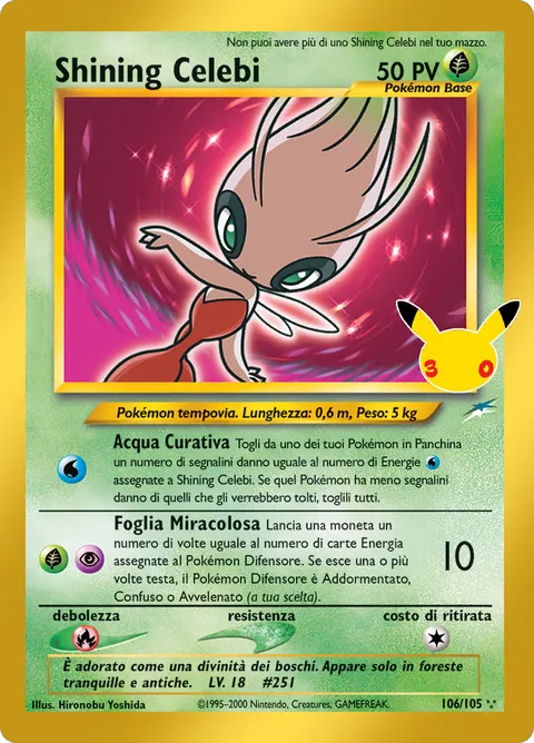 Carta Pokémon Shining Celebi, Neo Destiny 106/105: ristampa Classic Collection di 30th Celebration