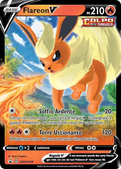 Carta Pokémon Flareon V, promo SWSH149 della tin Eevee Evolutions