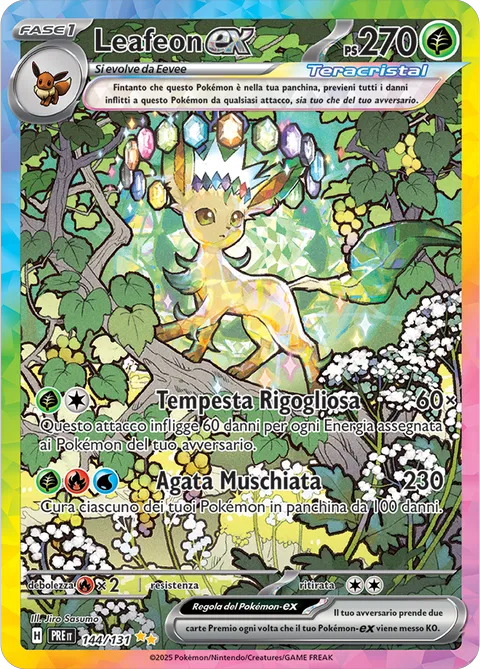 Carta Pokémon Leafeon ex Special Illustration Rare, Evoluzioni Prismatiche 144/131, illustrata da Jiro Sasumo