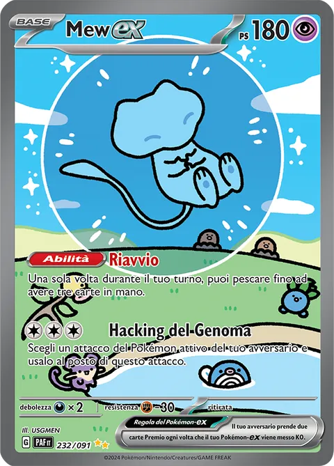 Carta Pokémon Mew ex Rara Illustrazione Speciale Destino di Paldea 232/091, Mew tra le bolle